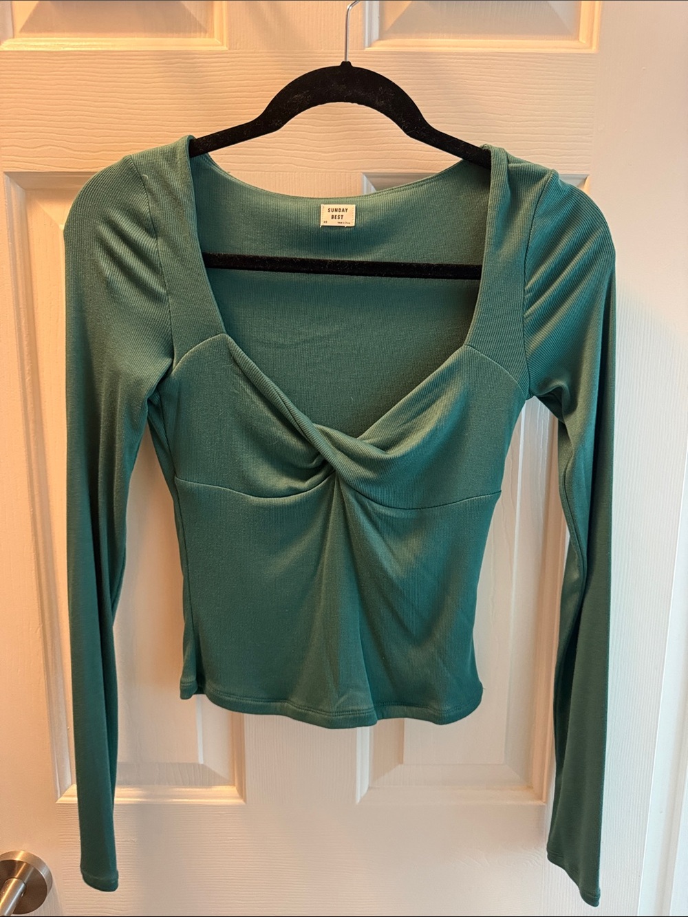 Aritzia Teal Twist-Front Long Sleeve Top